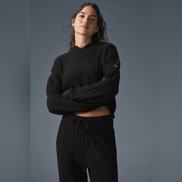 ALO Yoga Sweaters - ALO Yoga Black Cable Knit winter bless hoodie